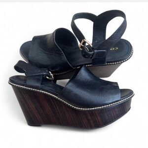 Coach “Harla” Black Leather Platform Sandals – Size 10B